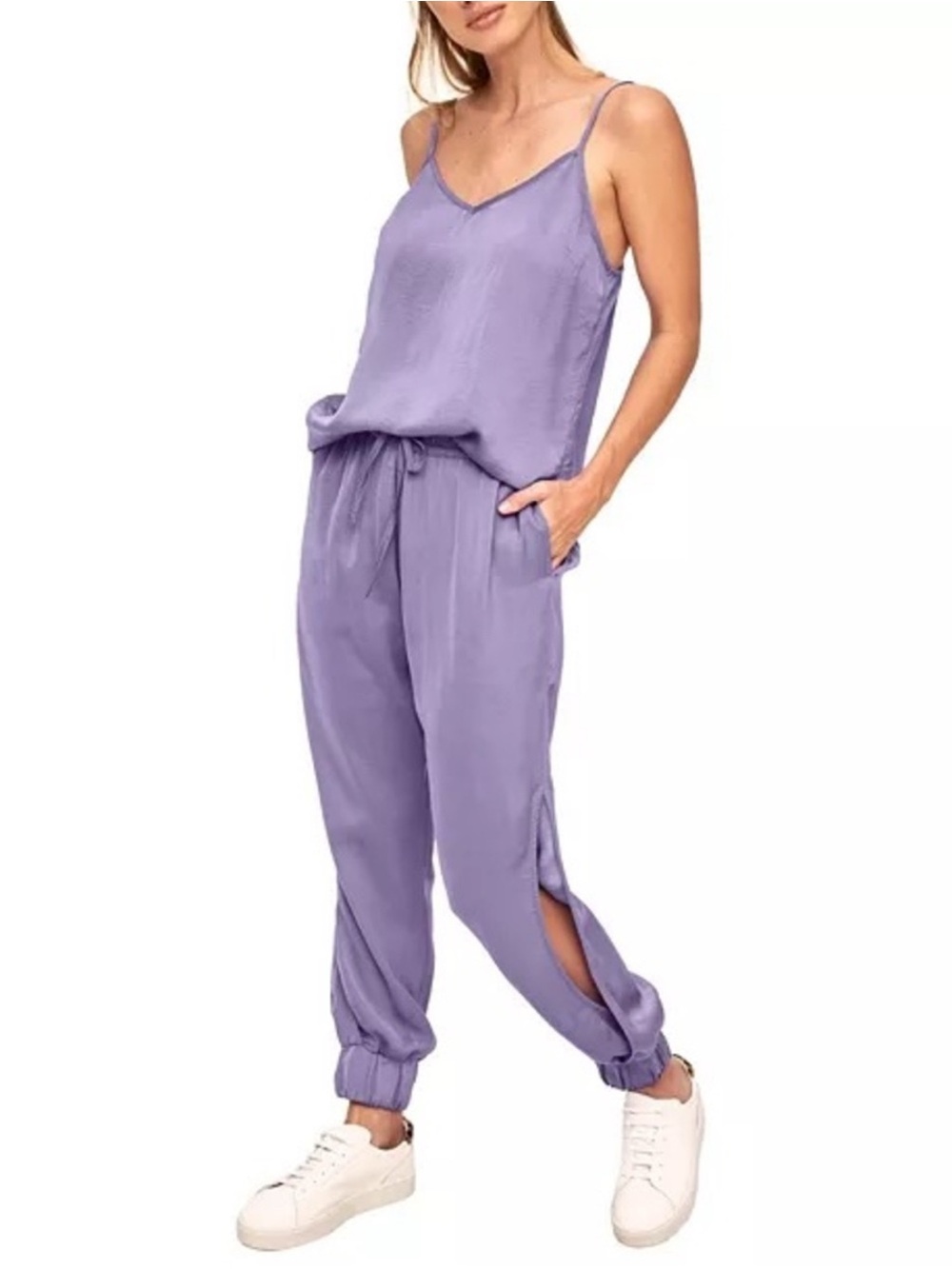 Adore Me Satin 2 Piece Cami Jogger Pants Barbiecore Silky Purple Lounge Set XL